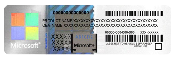 Example of a traditional Microsoft COA sticker