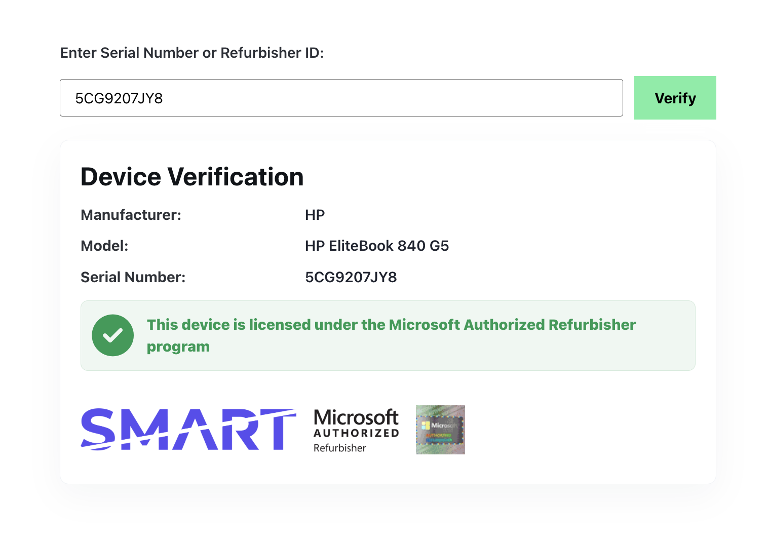 Device verification for HP